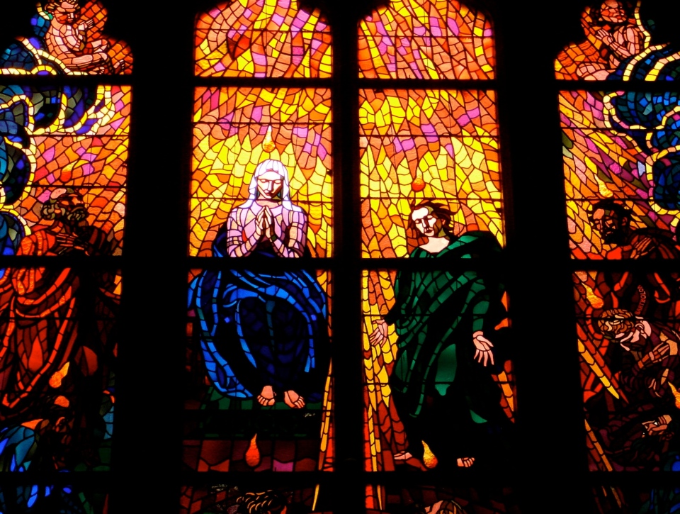Even in stained glass windows, men invariably outnumber women. St. Vitus's Cathedral, Prague